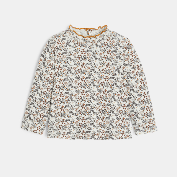 تيشيرت كوت مسطح وياقة متموّجة باللون الخريفي للفتيات الرضع.